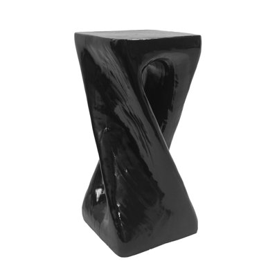 Outdoor Side Table,Twist Shape End Table,Decorative Accent Table,Garden Stool Table for Patio Balcony Beach Pool Side,Lightweight Concrete,Wood Like Texture,Black Color