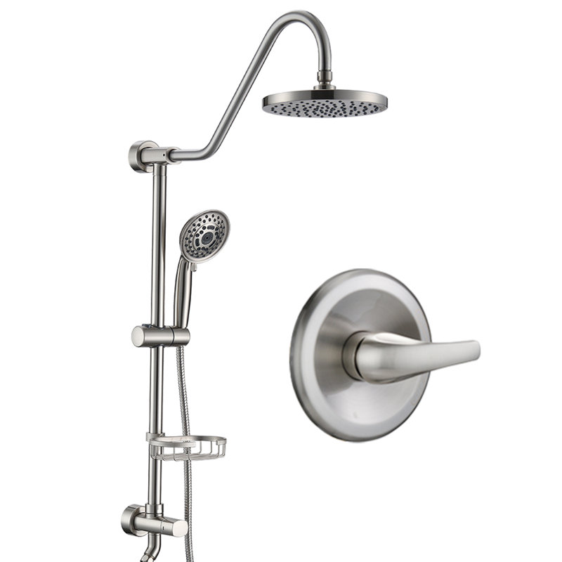 Ensemble de douche en acier inoxydable avec barre coulissante réglable - Grande tête de pluie de 8 po, expérience luxueuse