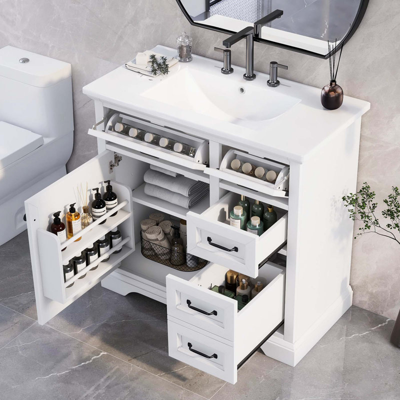 Meuble-lavabo de haute qualité aux multiples fonctionnalités et matériaux durables, Blanc