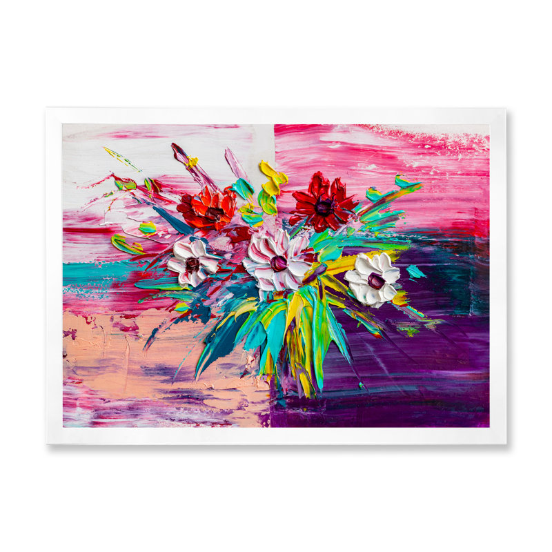 «Abstract Red Roses Flowers», reproduction sur toile flottante, H 16 po x l 32 po x P 1 po, Cadre photo blanc
