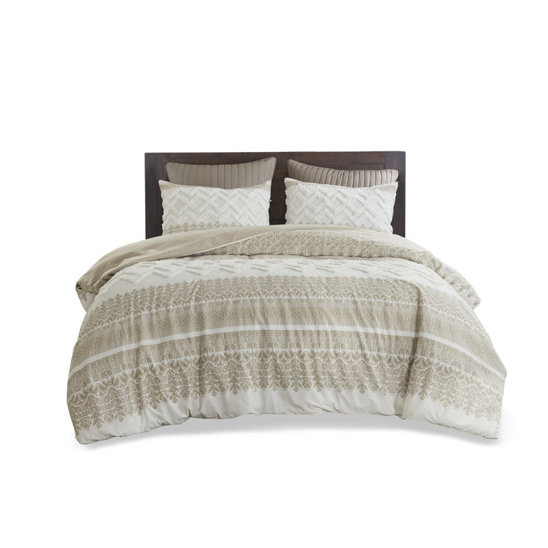 Ensemble de housse de couette en coton 3 pièces King / Cal King, Beige, Housse de couette très grand + 2 pièces supplém