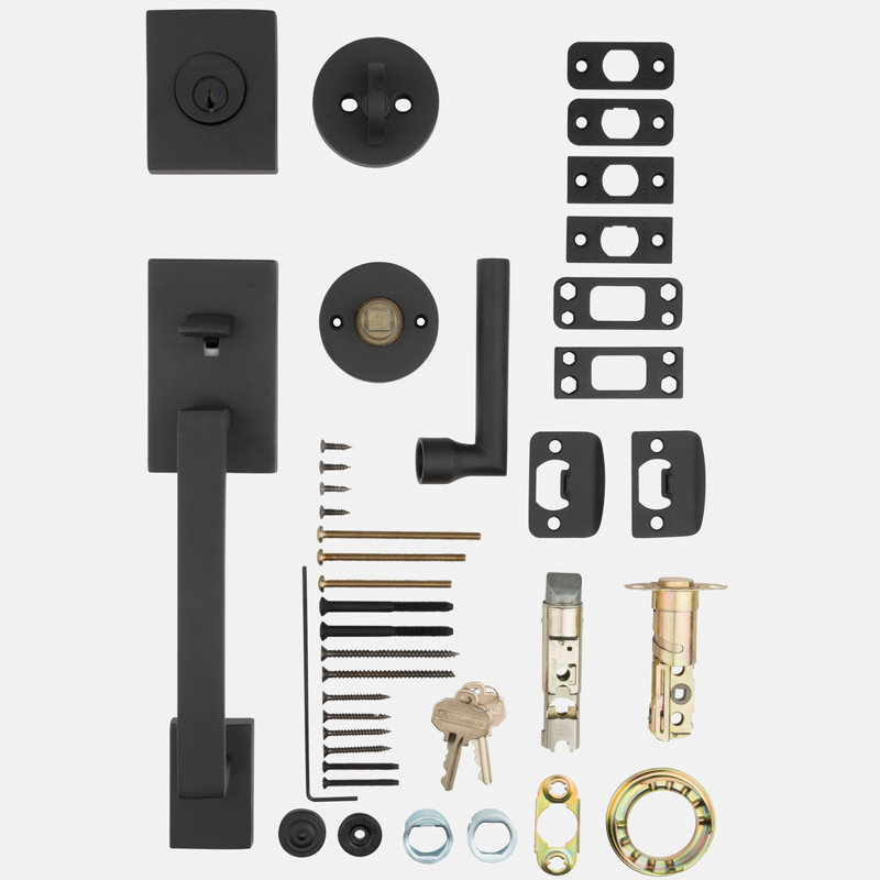 La Jolla Handleset with Single Cylinder Deadbolt and Contemporary Door Lever and Round Rosette, Yes