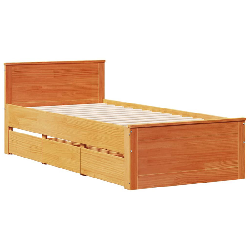 Dairine Solid Wood Storage Bed, Small Single (2'6), Wax Brown