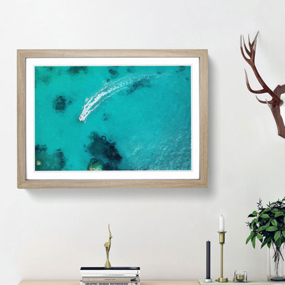 Boat Passing over the Ocean in Corfu Greece - Picture Frame Graphic Art Print
