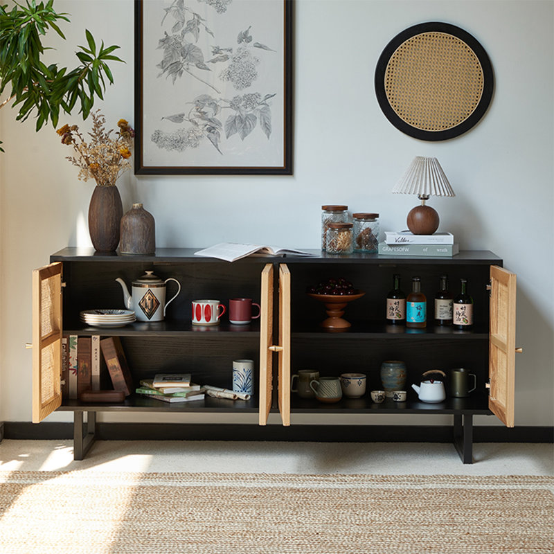 Buffet de rangement en rotin et frêne de style japonais moderne
