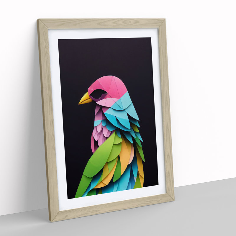 Paper Bird Abstract - Single Picture Frame Print, Oak Framed, 64cm H x 46cm W x 2cm D