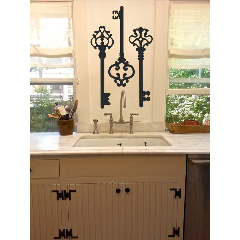 Décalcomanie murale clés squelettes, H 22 po x l 21 po x P 0,01 po, Noir