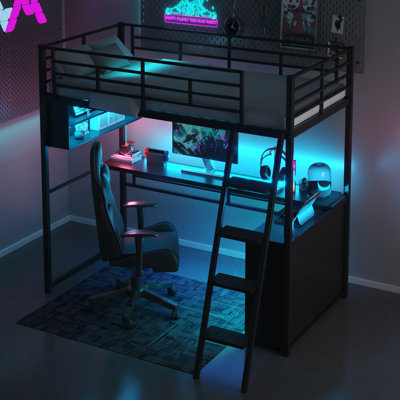 Lit mezzanine en métal avec DEL