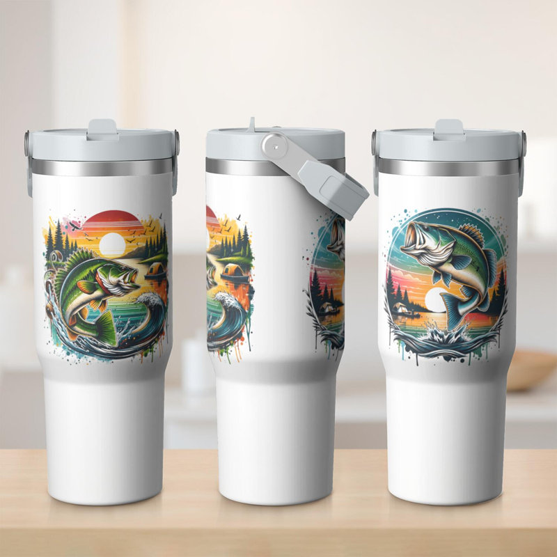 Gobelet 30 oz avec couvercle et poignée Gobelets isothermes en acier inoxydable Bouteille d'eau mignonne avec rabat (pêche)