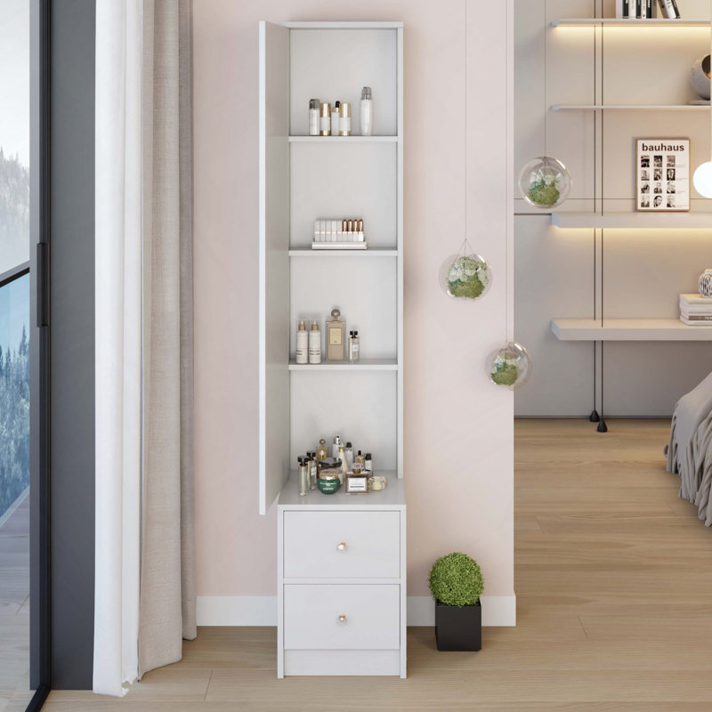 Armoire à miroir pleine grandeur 63 pouces avec rangement multicouche, design minimaliste, Blanc