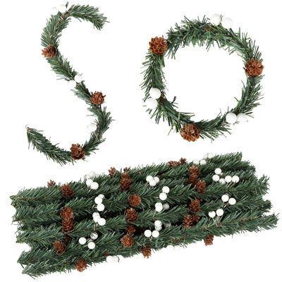 24 Pcs Christmas Garland Ties 13.7", with Berries Pine Cones
