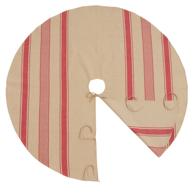 Red and Beige Cotton Banded Design Tree Skirt