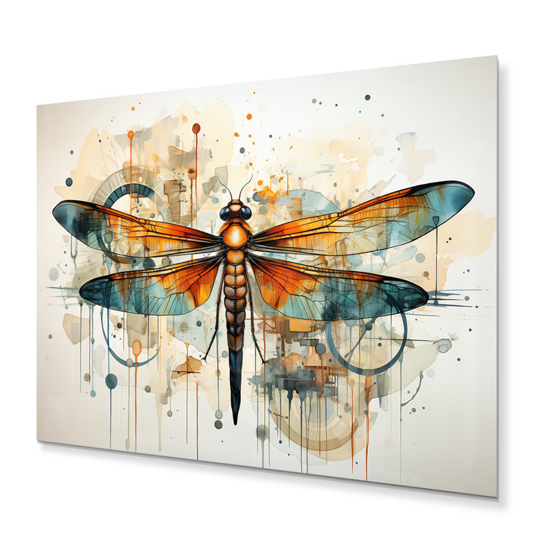 Décoration murale orange en forme de libellule orange insectes en vol - Animaux, H 24 po x l 32 po x P 1 po