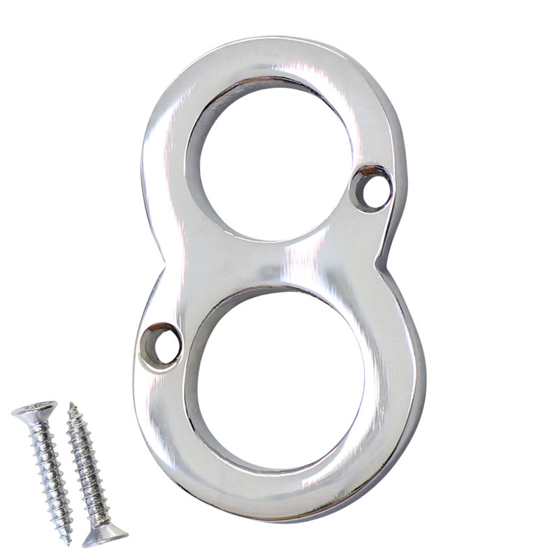 Numéro de maison à fixation en surface en laiton 2 po, Chrome poli, 8