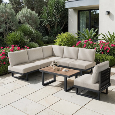180cm Wide L-Shaped Iron Patio Sectional Set