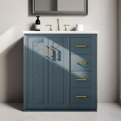 Ensemble de meuble-lavabo autoportant 30 po avec lavabo en céramique, 3 tiroirs et portes à fermeture douce