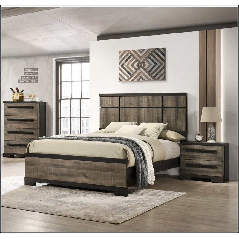 Commode contemporaine à 4 tiroirs avec finition brune et grise, rangement spacieux pour les chambres modernes