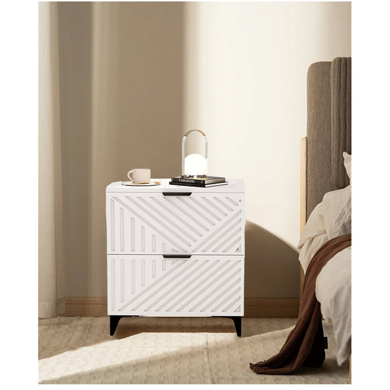 Table de chevet moderne à 2 tiroirs - Table de chevet polyvalente avec rangement spacieux, Blanc