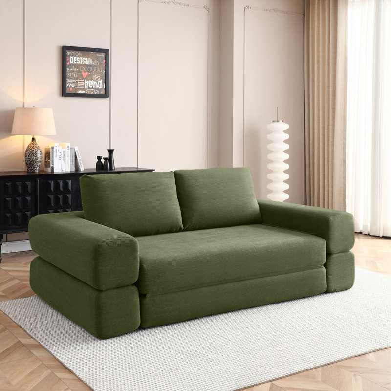 Canapé pliant en velours côtelé avec coussins, Vert