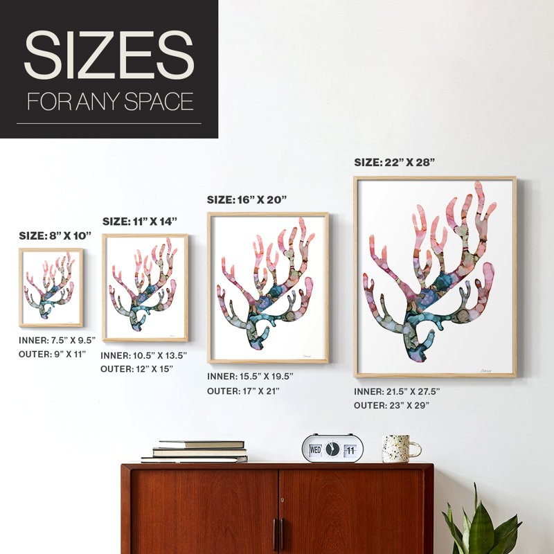 Sea Coral II, reproduction encadrée - bois massif, H 11 po x l 9 po, Naturel