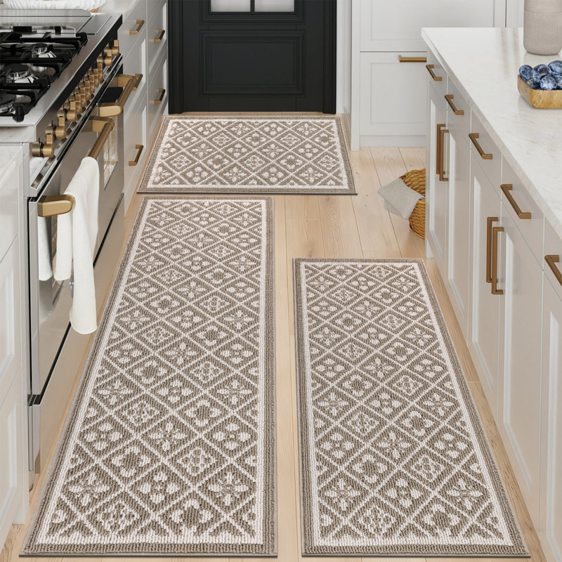 Machine Washable Non-Slip Kitchen Mat, Beige