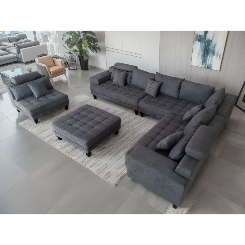 Mandey Upholstered Sectional Reversible, Dark Gray Microfiber/Microsuede