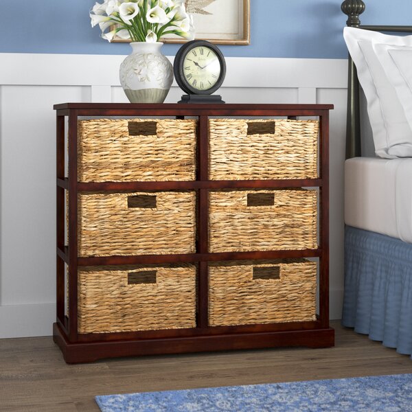 Accent Storage Cabinet, Wooden Storage Chest with Two Drawers and Four  Classic Removable Rattan Baskets, Rustic Home Furniture for Kitchen, Dining
