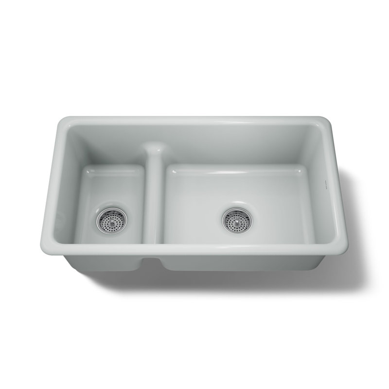 Iron Tones 33" L x 18.75" W Large/Medium Double-Bowl Kitchen Sink, Ice Grey