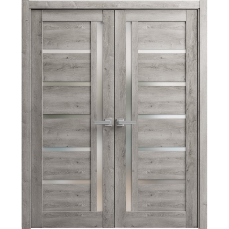 Portes françaises à panneaux en bois Quadro, 36 po x 80 po, Gris Nebraska