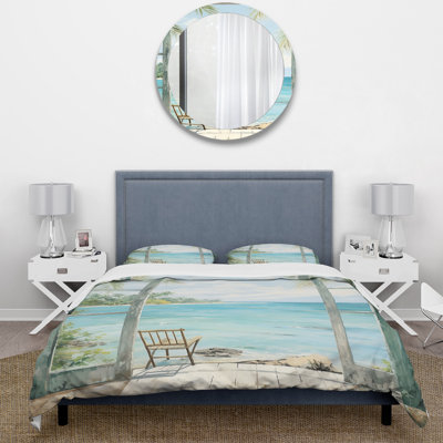 Windows At The Beach II - Coastal Duvet Cover Set - Microfiber Polyester