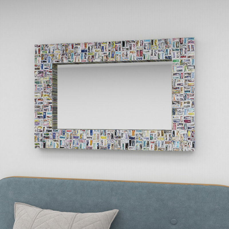 Multi Colored Paper Handmade Recycled Magazine Frame Room Wall Mirror,