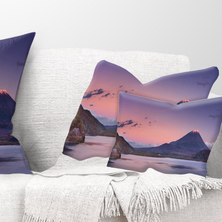 Coucher de soleil au mont Fuji et au lac Motosu - Coussin à imprimé paysage