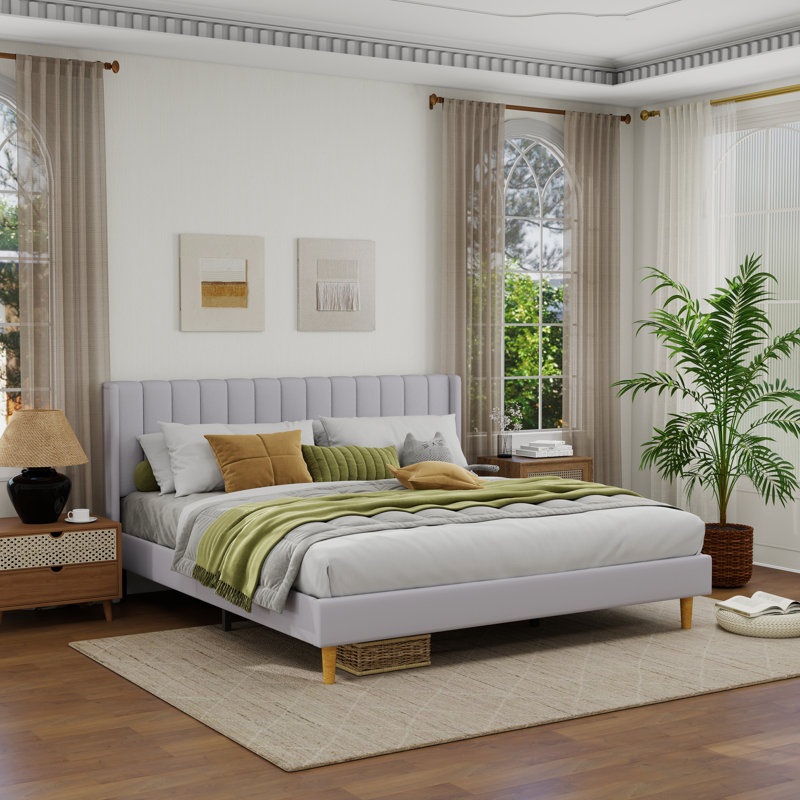 Sutter Upholstered Wingback Bed, King, Gray