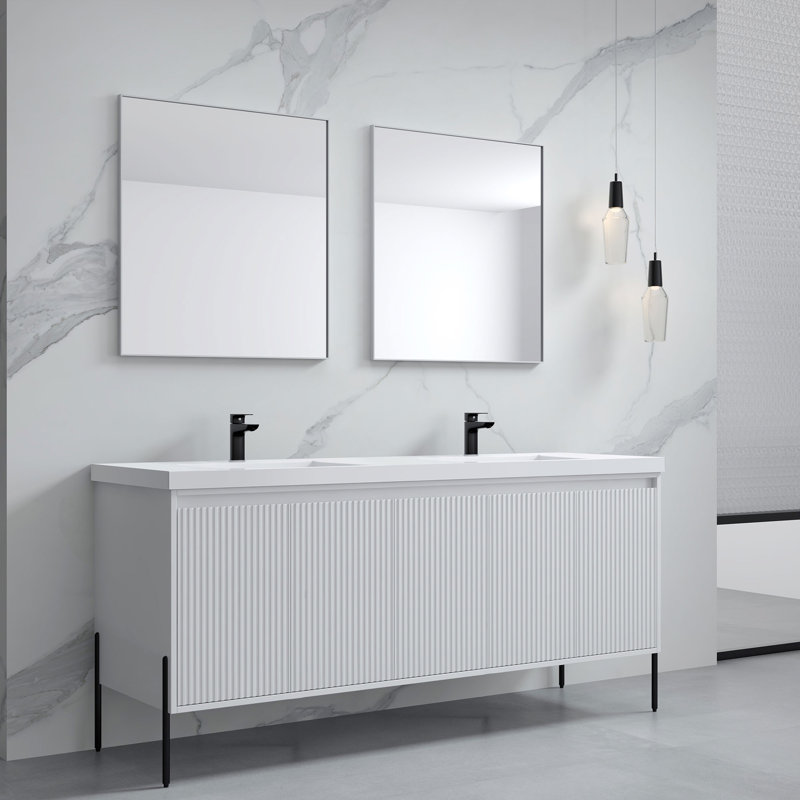 Socwell 73'' Double Bathroom Vanity with Resin Top, White, White