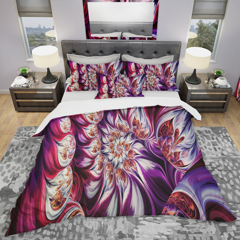 Pyramide florale lavande - ensemble de housse de couette abstrait - microfibre de polyester