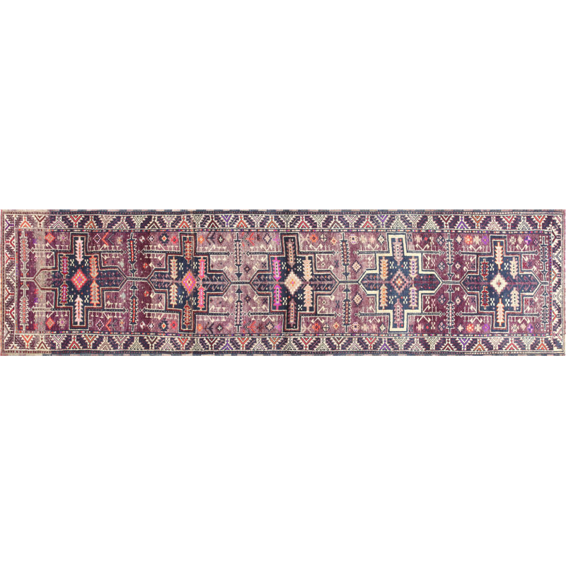 One-of-a-Kind Hand-Knotted 1960s 3' x 11'11" Runner Wool Area Rug in Purple