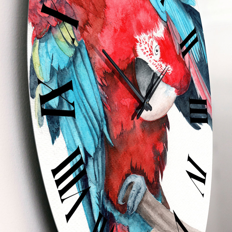 Grand perroquet avec ailes rouges et bleues colorées - Horloge murale traditionnelle, Petit