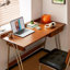 Bureau rectangulaire en bois massif brun + argenté + acier inoxydable avec 1 tiroir-872566531