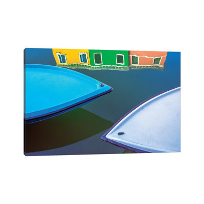 Italy, Burano. Boat Bows and House Reflection in Canal. 1 Piece Wrapped Canvas Wall Art