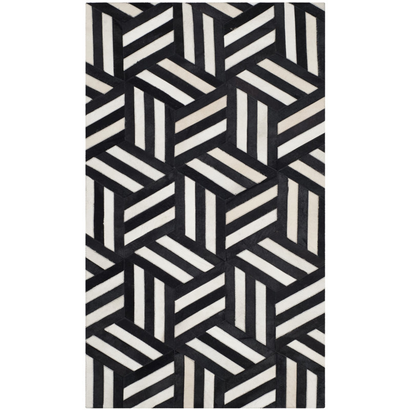 Tapis géométrique en cuir tissé à la main Stasia, Rectangle 2 pi 3 po x 5 pi