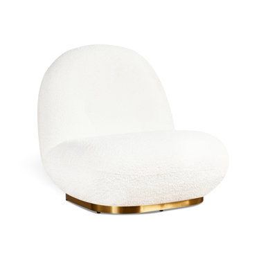 Chaise pivotante à garniture dorée à 360 ° blanche avec boucle et conception ergonomique pour le salon Base moderne, rotative, confortable, mousse haute densité orientée confort