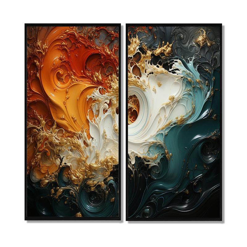 Encre blanche blanche et orange, tempête I - décoration murale blanche, H 20 po x l 24 po, Impression encadrée flottante