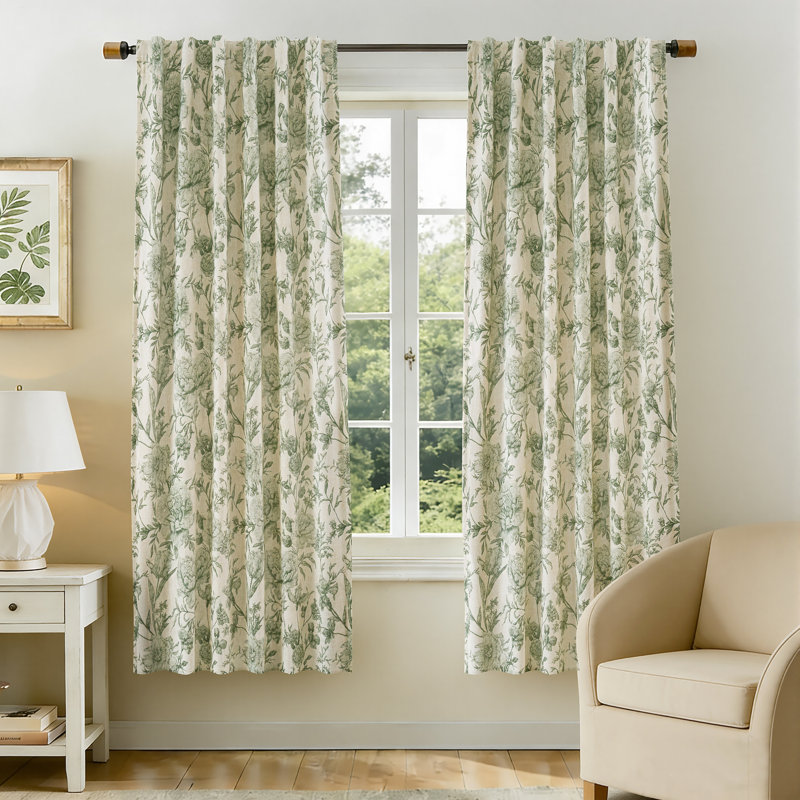 100% Blackout Vintage Floral Linen Curtains Double Layer French Country Peony Flower Printed Pattern Thermal Insulated Drapes for Bedroom Living Room Back Tab 2 Panels