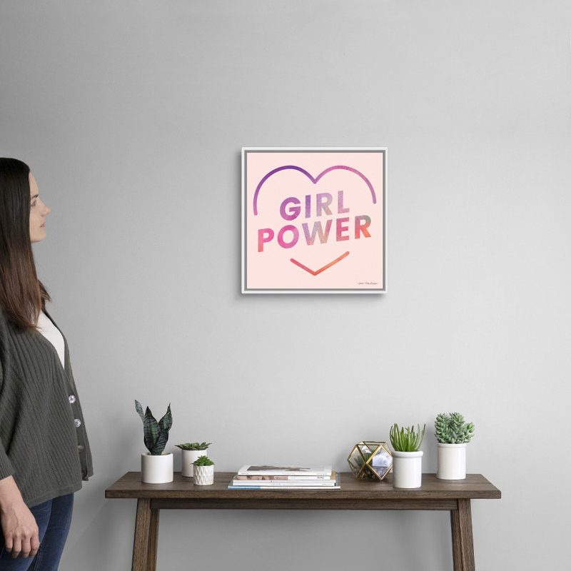 Art textuel sur toile, "Girl Power III" par Seven, Toile blanche encadrée, H 18 po x l 18 po x P 1,75 po