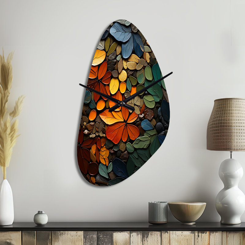 Hardedge Art Earthy Euphony III - Hard Edge Peinture, horloge murale asymétrique en métal, horloge murale, Moyenne