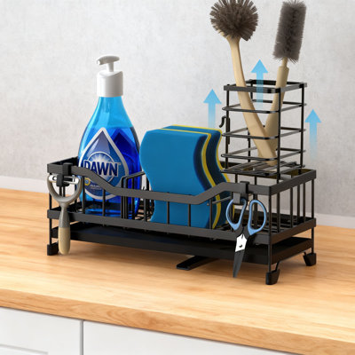 Stainless Steel Sponge Holder For Kitchen Sink With Soap Dispenser Storage, Rustproof Sink Caddy Organizer With Brush Holder And Fast Drainage For Countertop