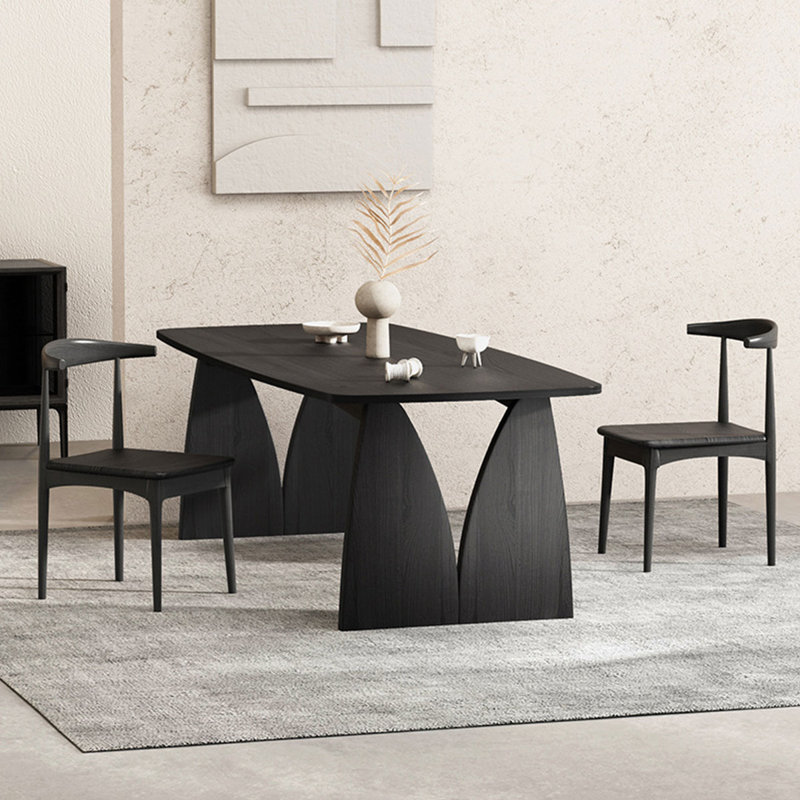 Rectangular Solid Wood Dining Table, Black, 29.53"H x 70.87"L x 31.5"W