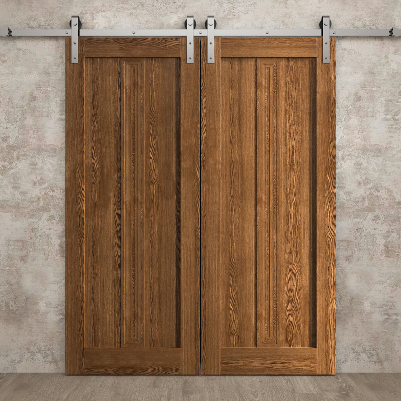 Porte de grange double moderne | Ego 5006 | Ensemble de rail argenté | Portes intérieures solides, Chêne cognac