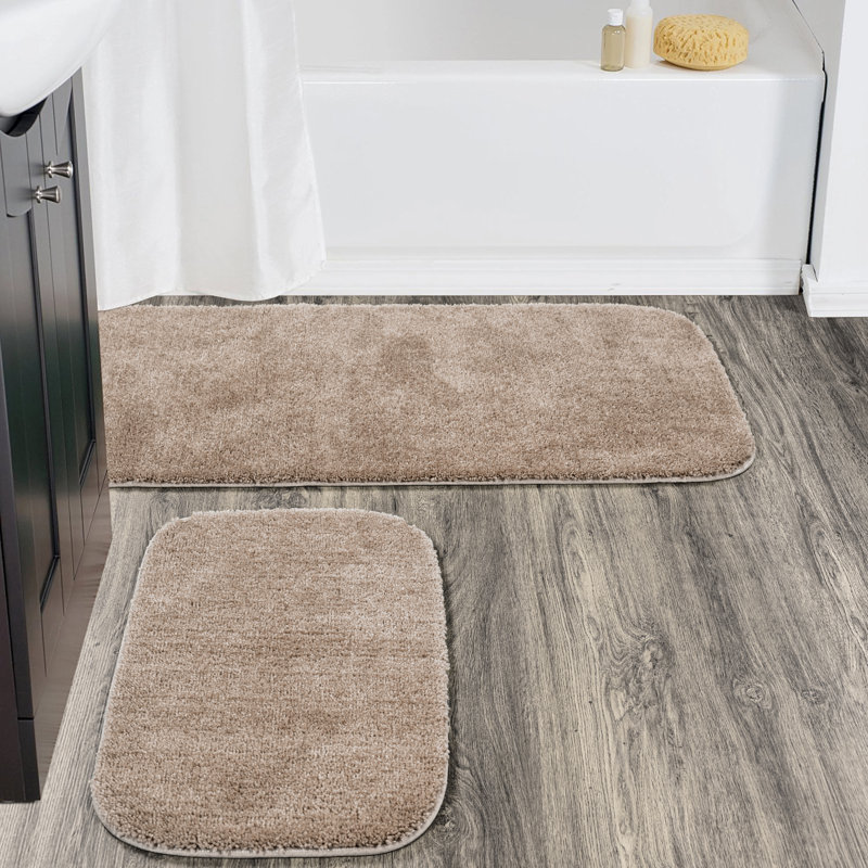 Ensemble de 2 tapis de salle de bain en nylon Wahkon (21 x 34/22 x 60) taupe, Tanné