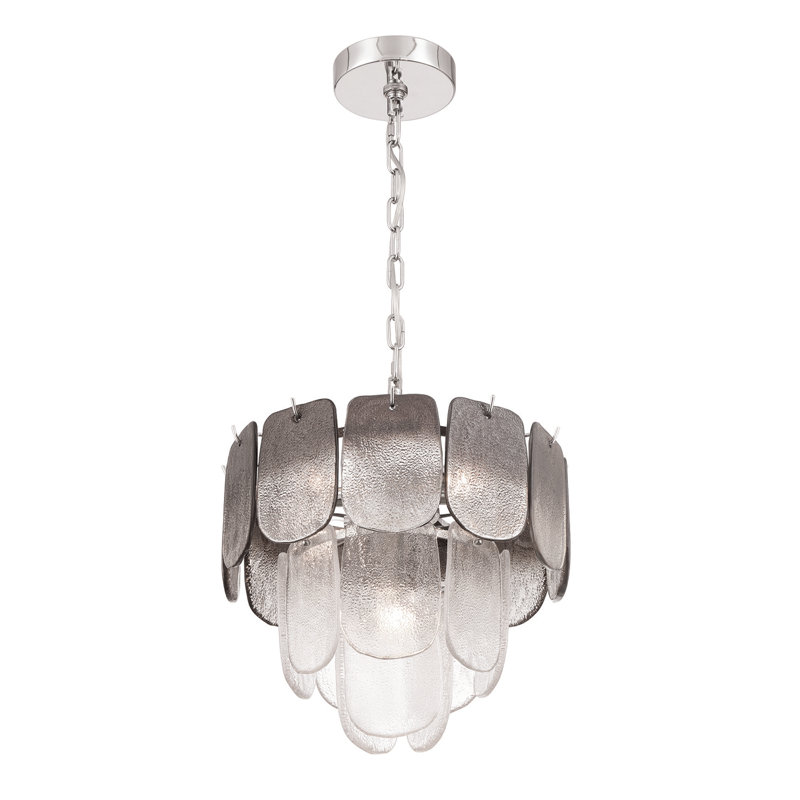 Luminaire suspendu 5 lumières Bianca - Cristalline avec verres de type Piastra Bianca, Fumée cristalline